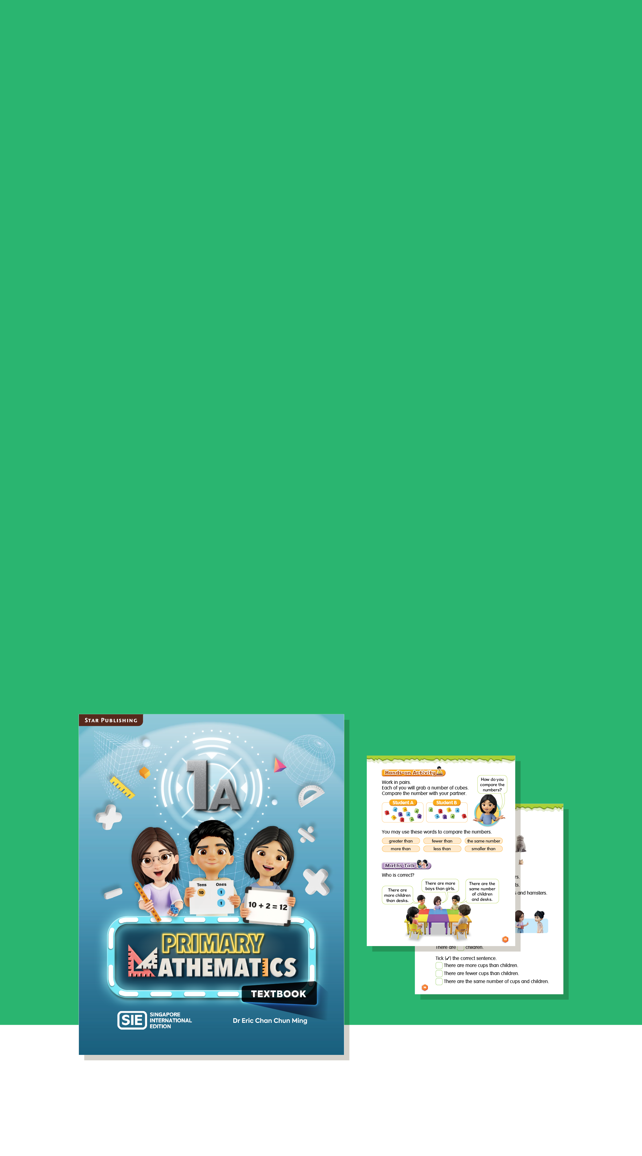 Mathematics textbook and worksheet on a green background