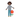 A stylized cartoon illustration of a smiling person with dark brown hair, wearing a gray long-sleeve top and blue pants, standing next to a large red flower with a yellow center and green stem on a plain white background.