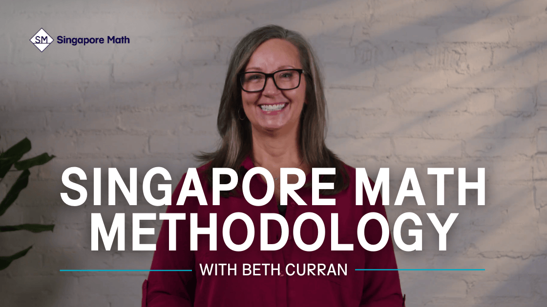 Woman with glasses smiling, text 'Singapore Math Methodology with Beth Curran' on a brick wall background