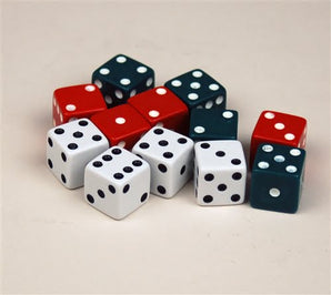 Red Green & White Dot Dice (Set of 12)