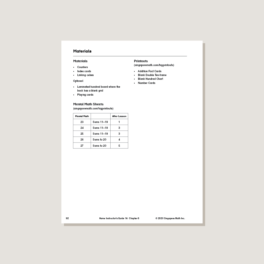 Dimensions Math 1a Dimensions Math Home Instructor's Guide 1A