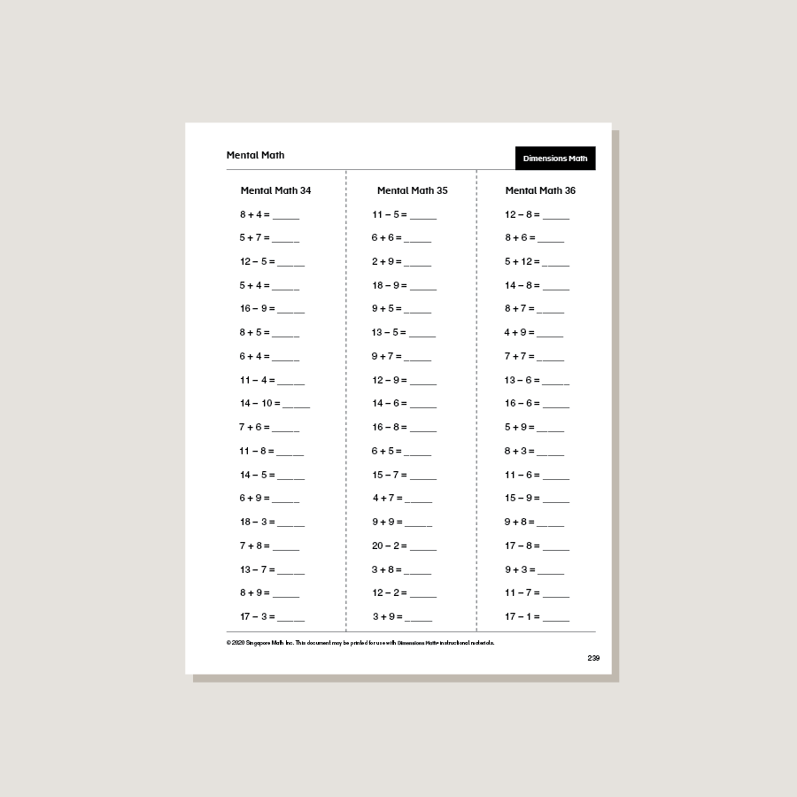 Dimensions Math Home Instructor's Printouts 1A