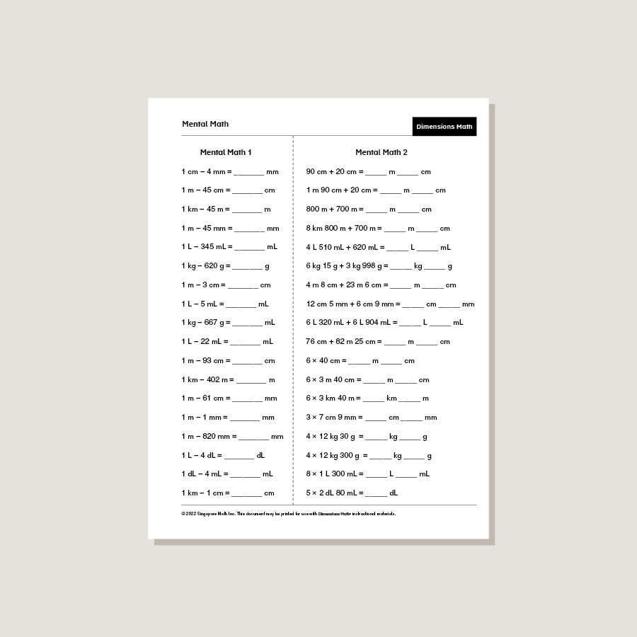 Dimensions Math Home Instructor's Printouts 4B