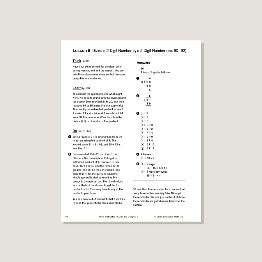 Dimensions Math Home Instructor's Guide 5A