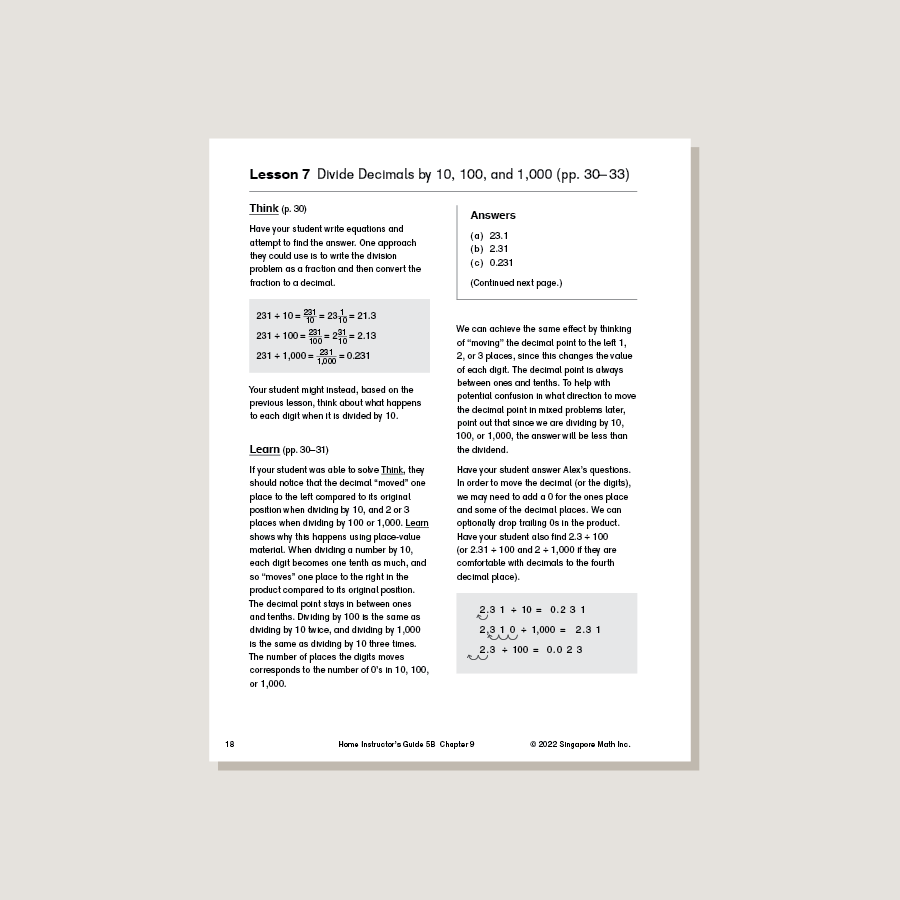 Dm Guide Just Math Dimensions Math Home Instructor's Guide 5B