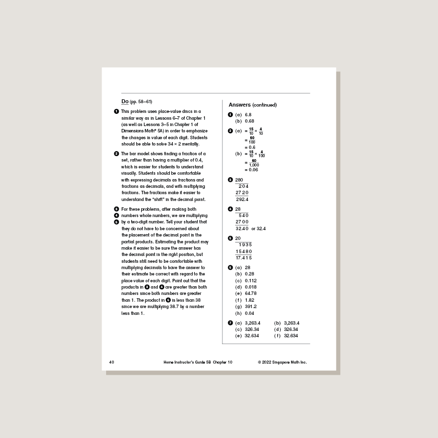 Dimensions Math Answer Key Pdf Dimensions Math Home Instructor's Guide 5B