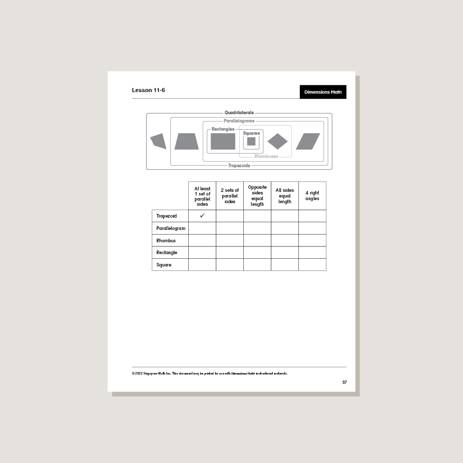 Dimensions Math Home Instructor's Printouts 5B