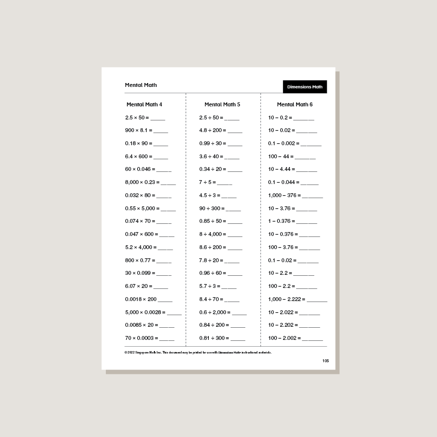 Dimensions Math Home Instructor's Printouts 5B