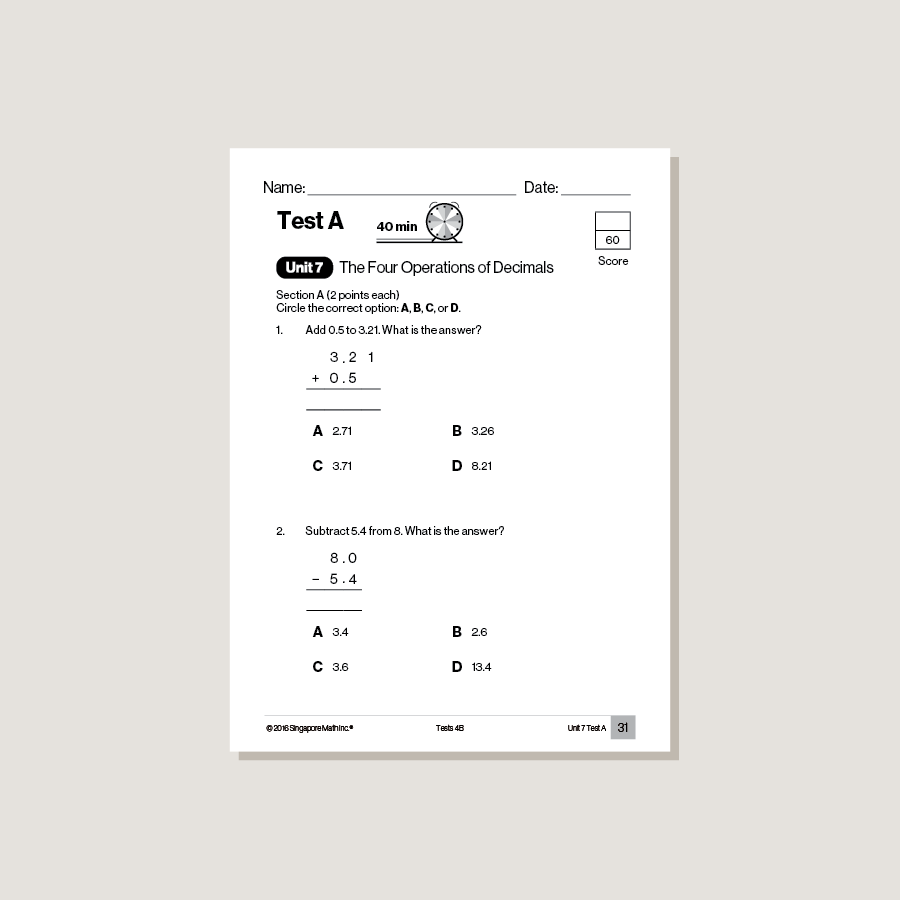 Cibc Math Test Singapore Math Common Core Tests 4B - Blemished