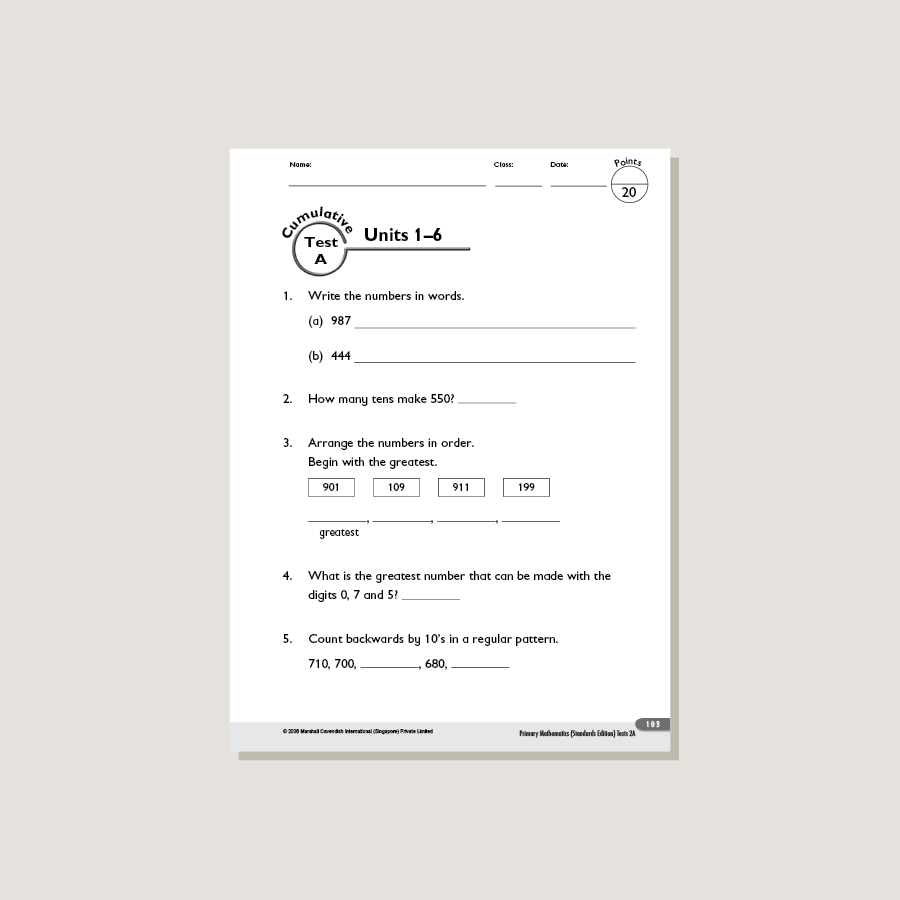 Primary Mathematics Standards Edition Tests 2A – Singapore Math Inc.