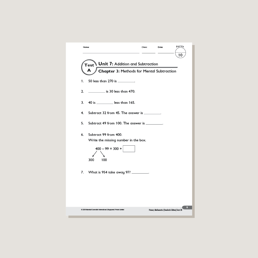 Standardized Math Test Primary Mathematics Standards Edition Tests 2B - Blemished