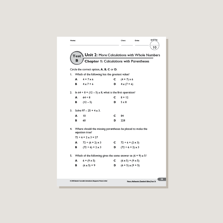 Primary Mathematics Standards Edition Tests 5A