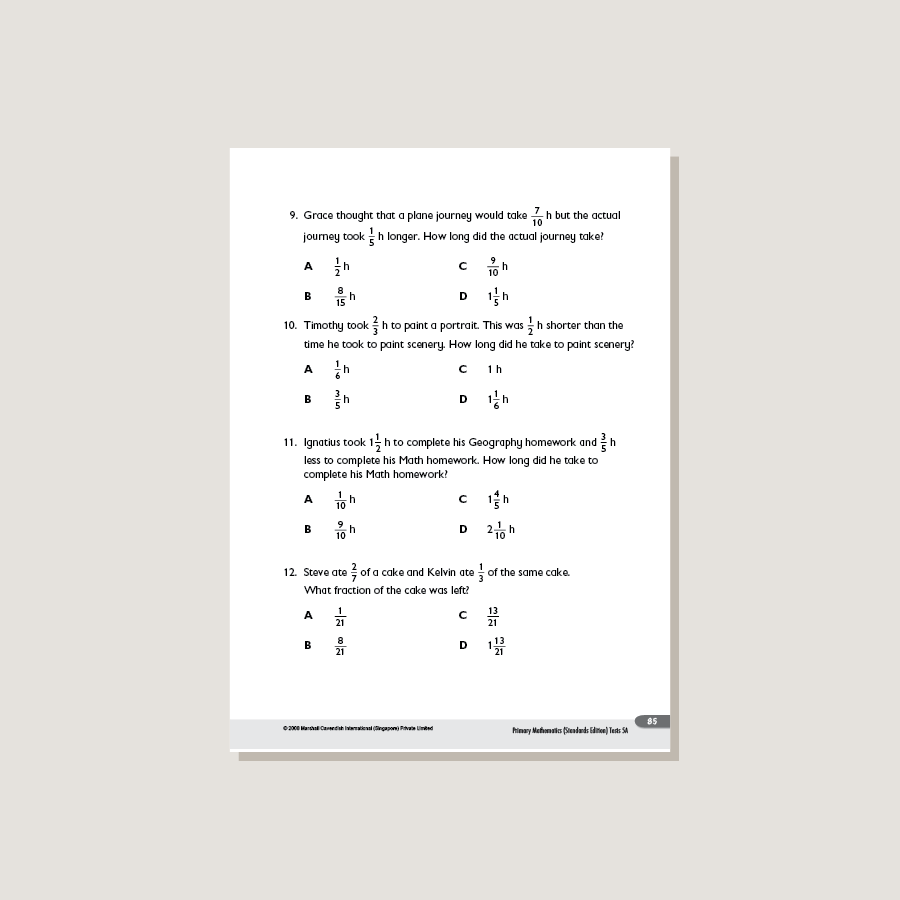 Primary Mathematics Standards Edition Tests 5A – Singapore Math Inc.