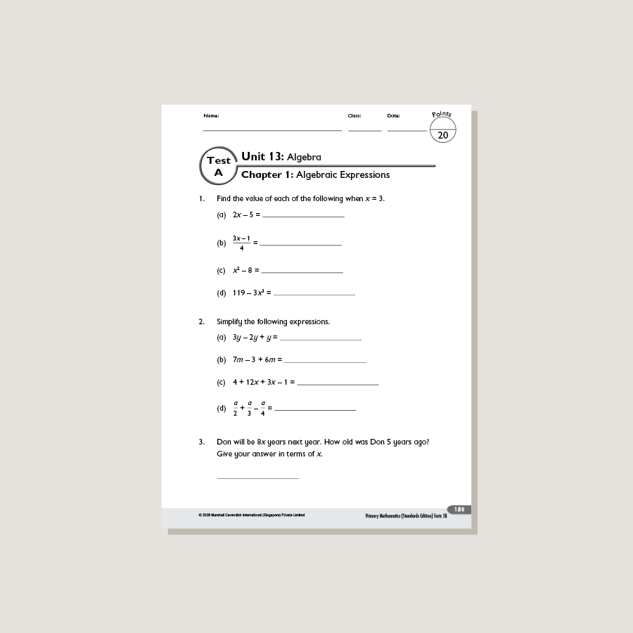 Primary Mathematics Standards Edition Tests 5B – Singapore Math Inc.