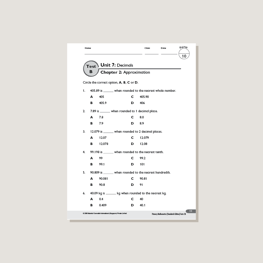 Standardized Math Test Primary Mathematics Standards Edition Tests 5B - Blemished