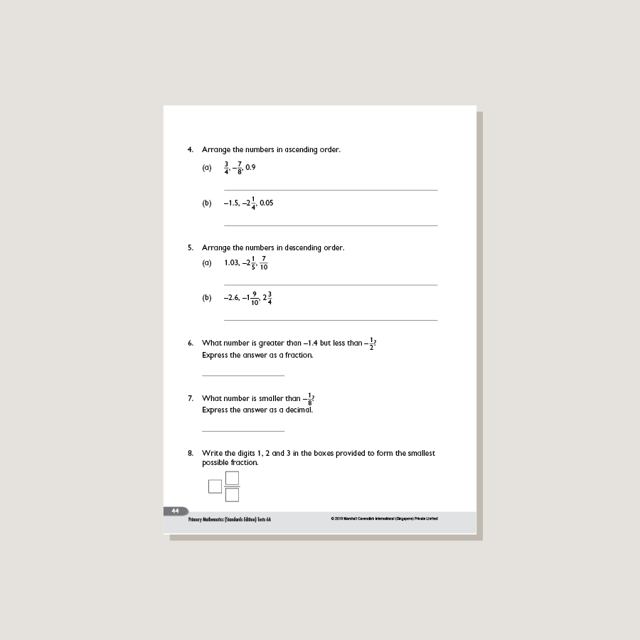 Primary Mathematics Standards Edition Tests 6A