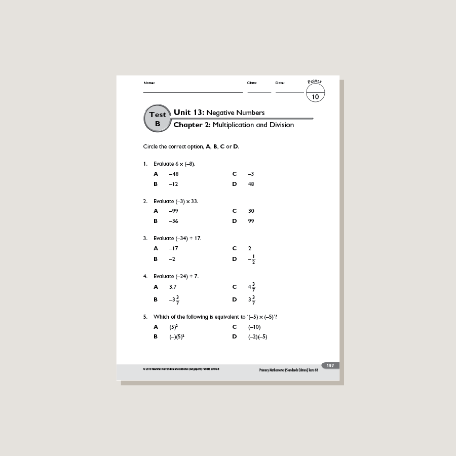 Primary Mathematics Standards Edition Tests 6B