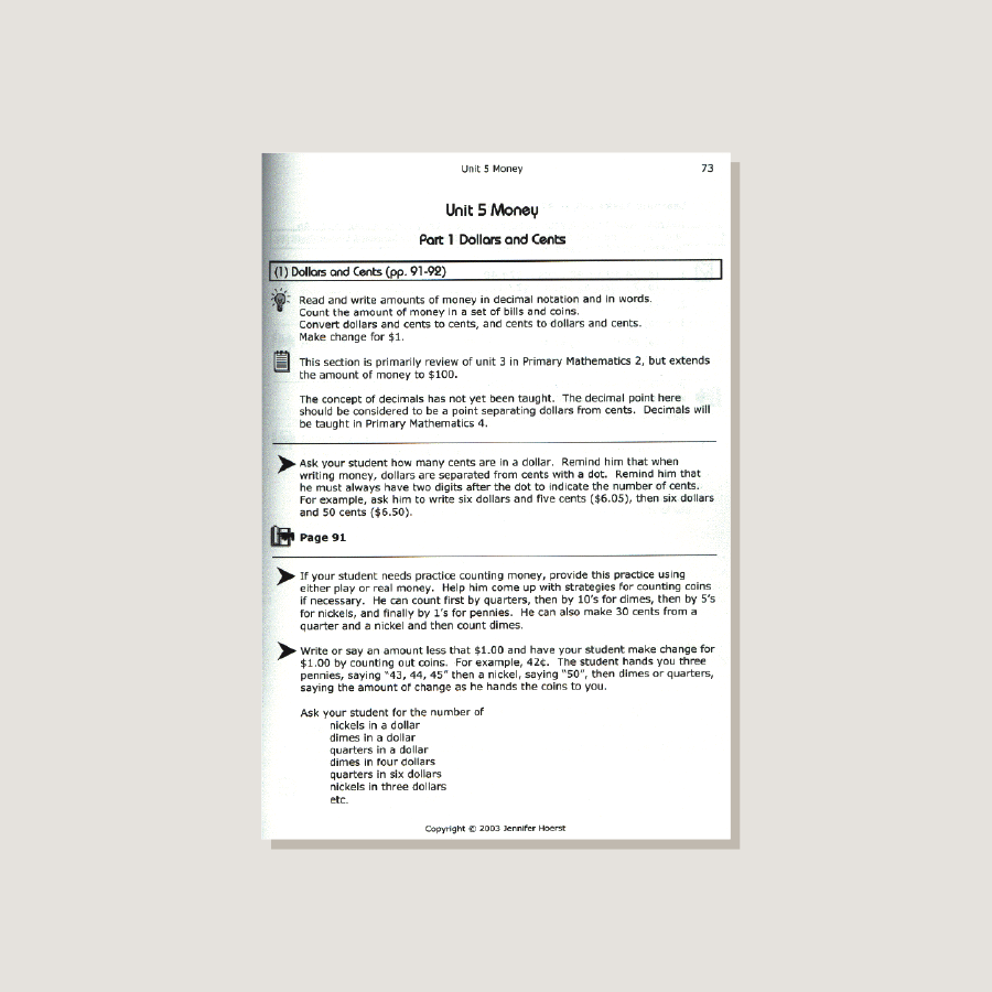 Primary Mathematics U.S. Edition Home Instructor's Guide 3A