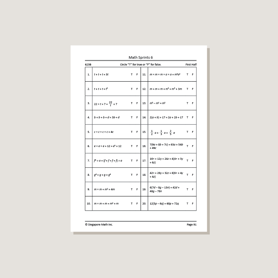 Math 6 Rumbled Letter Math Sprints Workbook 6 - Blemished